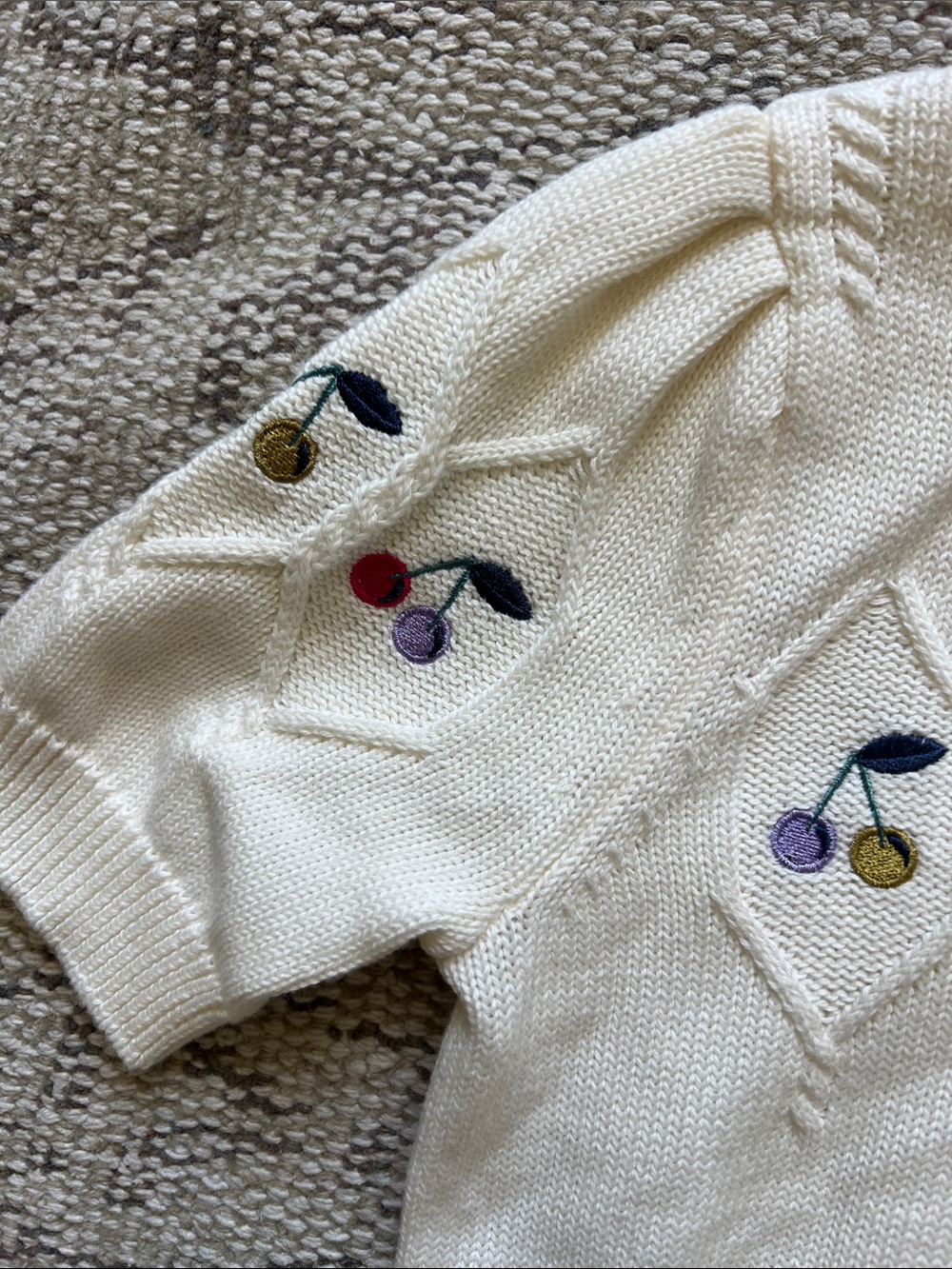 Bonpoint Cream Knit Sweater with Multicolor Cherry Embroidery - Picture 2 of 7